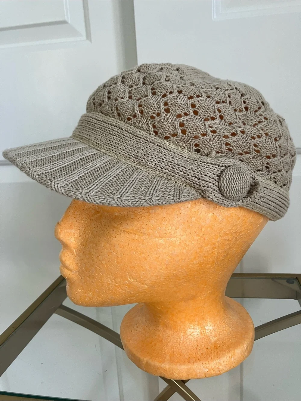 Knit Visor Cap in Taupe Beige - Women's Fashion Hat
